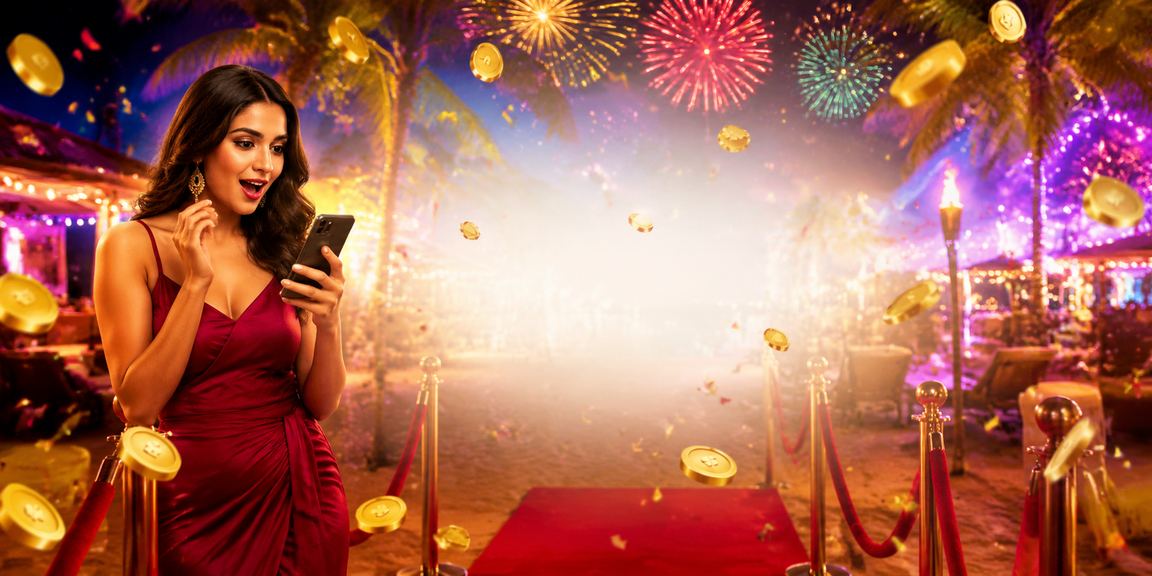 Young player enjoying Teen Patti card game on mobile at beach in Goa
